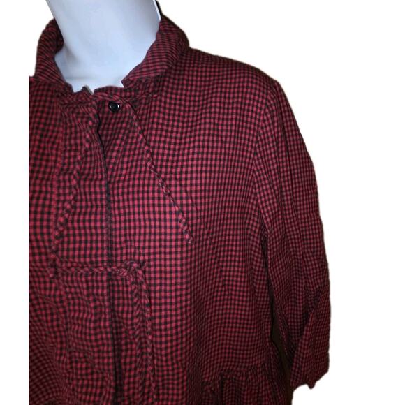EUC Toast Red And Black Checkered Midi Peasant Dress Sz 10 - Picture 3 of 6